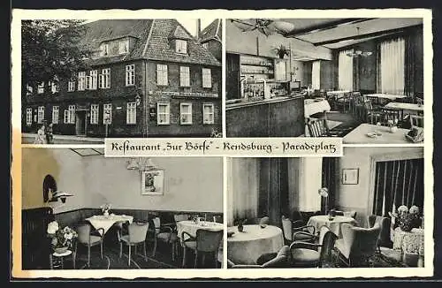 AK Rendsburg, Restaurant Zur Börse v. Julius Trulsen am Paradeplatz, mit Innenansichten