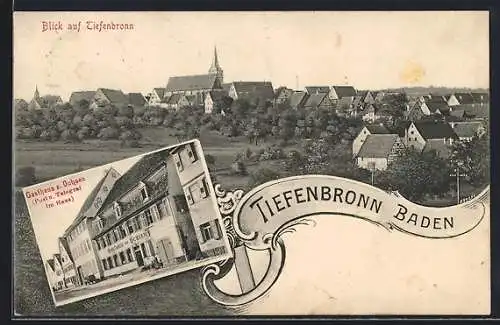 AK Tiefenbronn /Baden, Ortsansicht und Gasthaus zum Ochsen