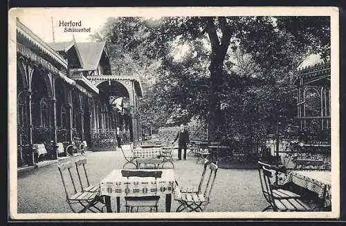 AK Herford, Gasthaus Schützenhof, Sitze im Garten