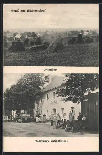 AK Rückersdorf / Oberottendorf, Ortsansicht und Marschner`s Gasthaus