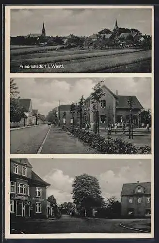 AK Friedrichsdorf i. Westf., Teilansicht, Gasthaus J. Bernhörster, Strassenpartie