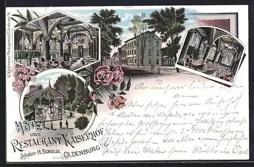 Lithographie Oldenburg i / Gr., Hôtel und Restaurant Kaiserhof, Innenansicht, Garten