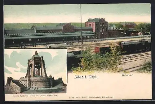 AK Löhne, Bahnhof, Kaiser Wilhelm-Denkmal