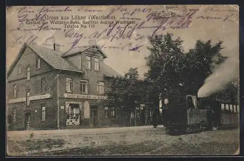 AK Löhne /Westfalen, Gasthof zur Wallücke-Bahn, Bes. August Wortmann