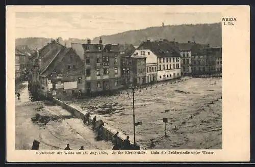 AK Weida i. Th., Hochwasser an der Weida 1924, Brüderstrasse