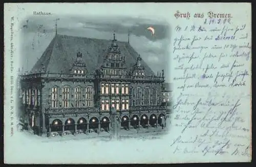 Mondschein-Lithographie Bremen, Rathaus, Halt gegen das Licht