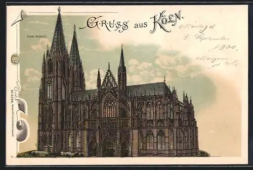 Lithographie Köln, Der Dom von Süden, Halt gegen das Licht