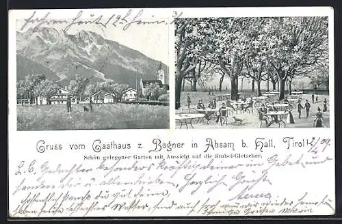 AK Absam b. Hall, Gasthaus zum Bogner mit Gartenwirtschaft