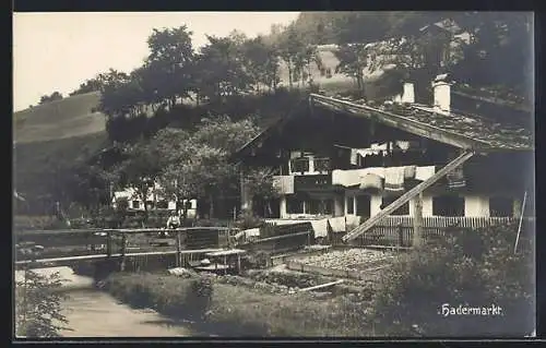 Foto-AK Ruhpolding, Sägebach, Hauspartie am Hadermarkt