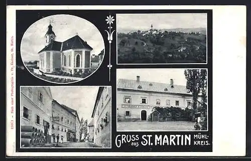 AK St. Martin / Mühlkreis, Gasthaus Krammer, Gasthaus Winkler, Kirche, Ortsansicht