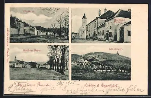 AK Hornstein, Gasthaus Bauer, Handlung Marold, Pfarrhaus und Schlossberg