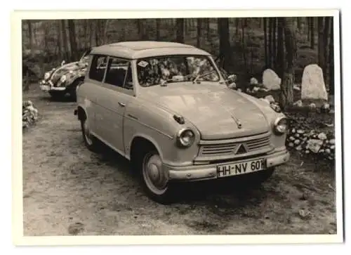 3 Fotografien Auto Lloyd, PKW mit Faltdach und Kennzeichen Hamburg