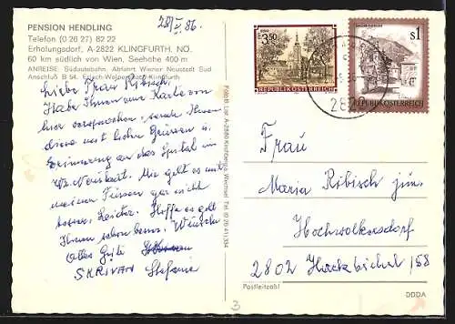 AK Klingfurth, Pension Hendling, Ortsansicht und Aussenansicht d. Pension