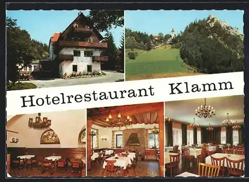 AK Klamm am Semmering, Hotelrestaurant Klamm, Aussenansicht und Essenszimmer