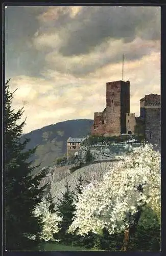 Künstler-AK Photochromie Nr. 2431: Burg Kaub in der Frühlingslandschaft