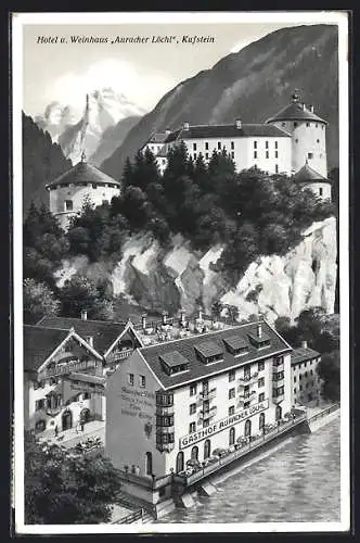 AK Kufstein, Gasthof Auracher Löchl mit Spruch