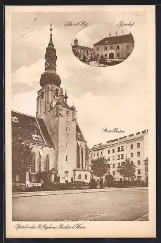 AK Baden, Strassenpartie an der Pfarrkirche St. Stephan