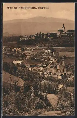 AK Friedberg /Pinggau, Ortsansicht mit Bergpanorama aus der Vogelschau