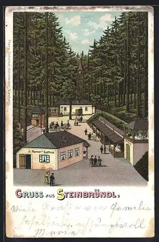 Lithographie Krummnussbaum, J. Renner`s Gasthaus, Steinbründl