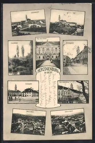 AK Herzogenburg, Stift, Kirchengasse, Rathausplatz, Oberer Markt, Stifts Nord-Portal