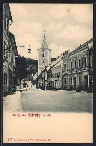 AK Türnitz /N.-Oe., Strassenpartie mit Kirchturm