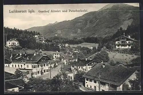 AK Igls, Gasthof Altwirt in der Ortsansicht, Patscherkofel