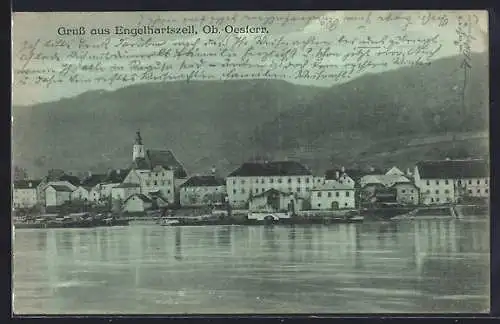 AK Engelhartszell /Ob.-Oesterr, Ortsansicht vom Wasser aus