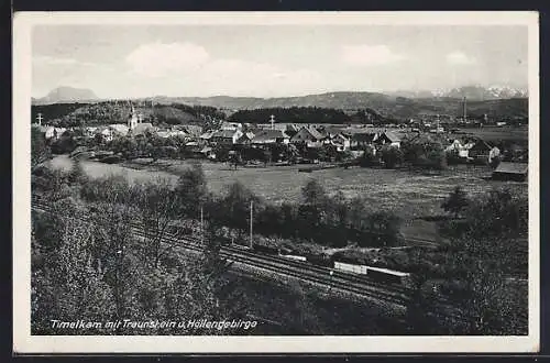 AK Timelkam, Ortsansicht mit Traunstein und Höllengebirge