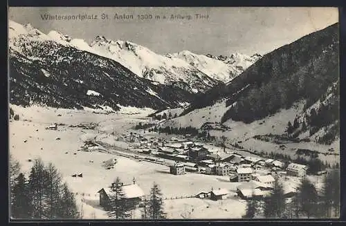 AK St. Anton a. Arlberg, Totalansicht vom Berg aus