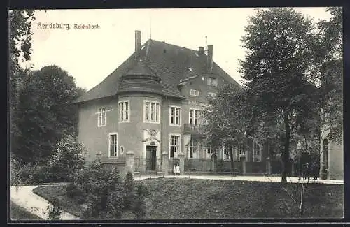 AK Rendsburg, Reichsbank mit Strassenpartie