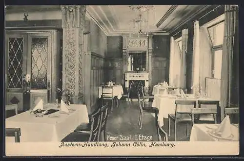 AK Hamburg, Gasthaus Austern-Handlung Johann Cölln, Neuer Saal in der 1. Etage, Brodschrangen Ecke Dornbusch