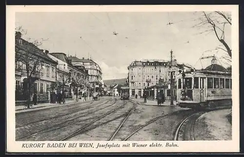 AK Baden bei Wien, Josefsplatz mit Wiener Strassenbahn