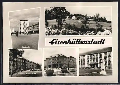 AK Eisenhüttenstadt, Leninallee, Postamt und Heinrich-Heine-Alee