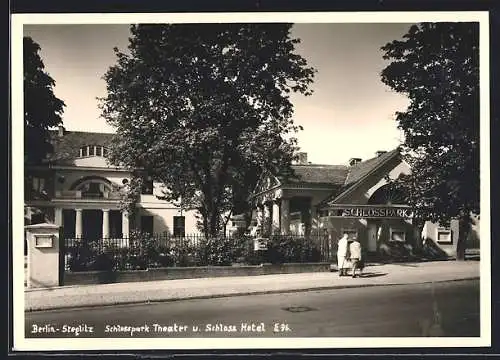 AK Berlin-Steglitz, Schlosspark-Theater und Schloss Hotel, Strassenansicht