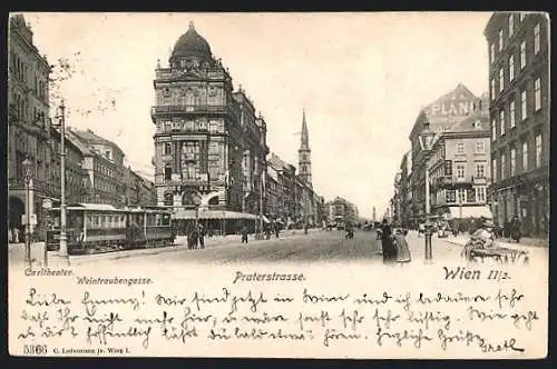 AK Wien, Weintraubengasse, Praterstrasse, Strassenbahn