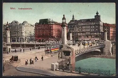 AK Wien, Strassenbahn auf der Ferninandsbrücke