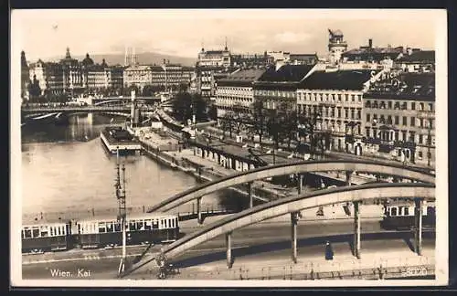 AK Wien, Ortsansicht mit Kai & Strassenbahn