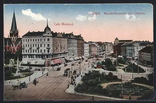 AK Wien, Mariahilferstrasse mit Obelisk und Cafe Westend