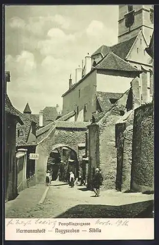 AK Hermannstadt, Leute an der Kirche in der Pempflingergasse