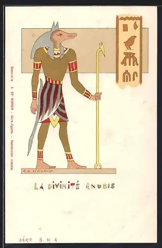 Künstler-AK sign. R. M. de Giorgio: La Divinité Anubis, Ausgrabung Ägypten