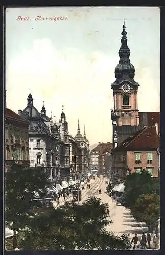 AK Graz, Herrengasse mit Strassenbahn