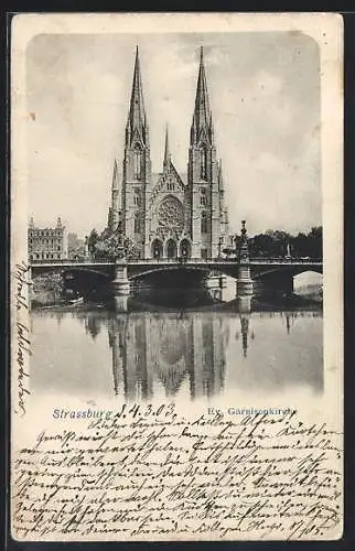 AK Strassburg, Ev. Garnisonkirche, vom Wasser gesehen