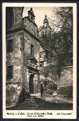 AK Marburg a. d. Lahn, An der Lutherischen Kirche, Blick zum Schloss