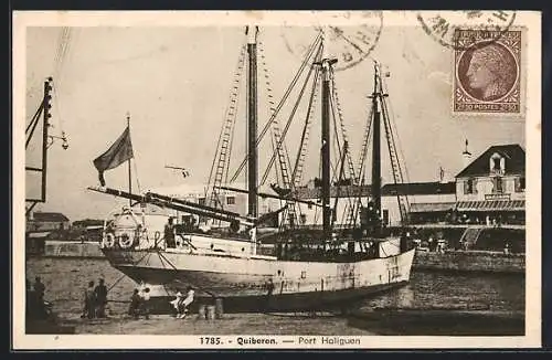 AK Quiberon, Port Haliguen avec voilier amarré au quai