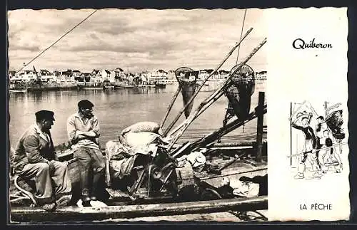 AK Quiberon, La pêche sur le port avec des pêcheurs et filets en arrière-plan