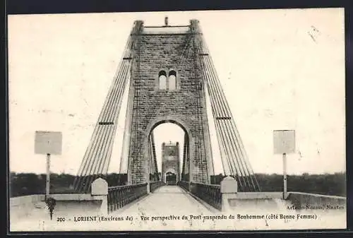 AK Lorient, Vue perspective du Pont suspendu du Bonhomme, côté Bonne Femme