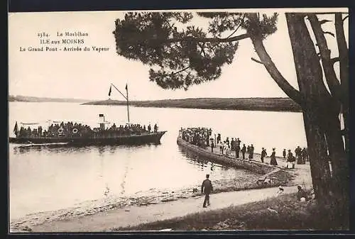 AK Ile-aux-Moines, Le Grand Pont, Arrivée du Vapeur