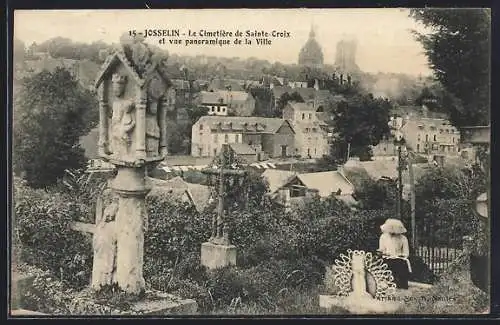 AK Josselin, Le Cimetière de Sainte-Croix et vue panoramique de la ville