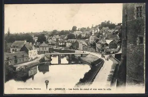 AK Josselin, Les bords du canal et vue vers la ville