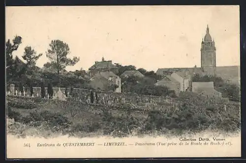 AK Limerzel, Panorama avec vue de l`église depuis la route de Rochefort